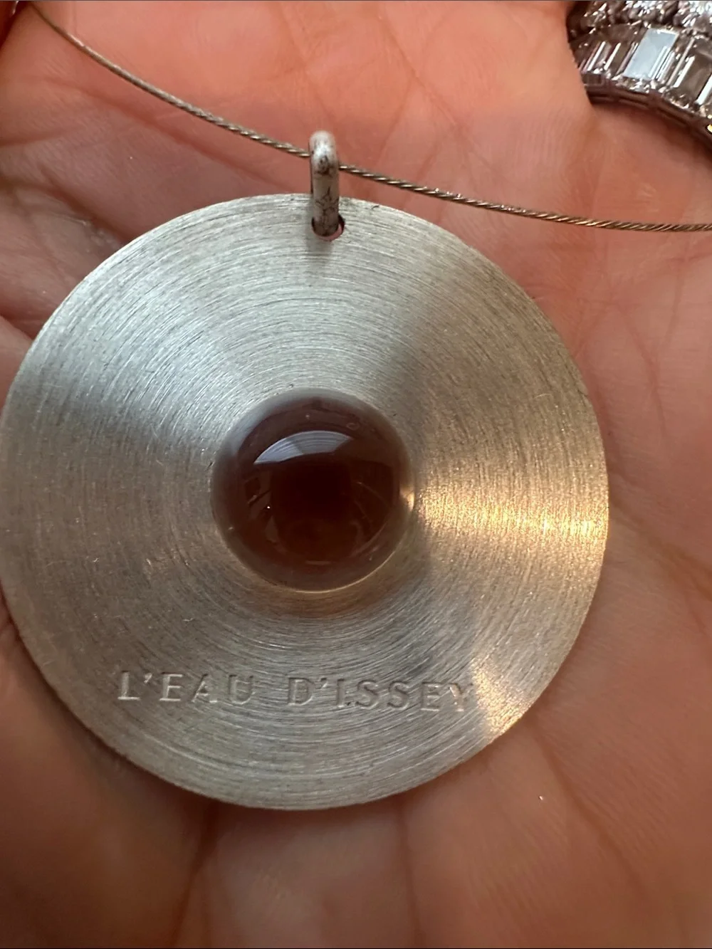 Issey Miyake Silver Pendant Necklace with Clear drop Center